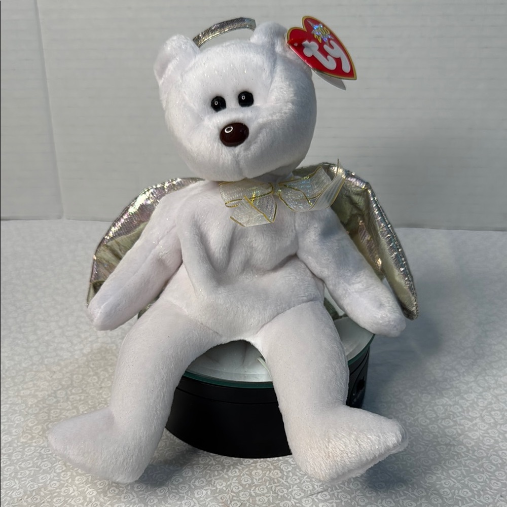 TY Beanie Babies bear halo and angel wings and bow named HALO 9” 2000 with tag